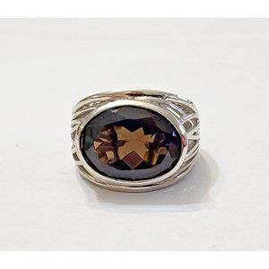 Karis Smokey Quartz Silver Plated Ring Sz 8.25